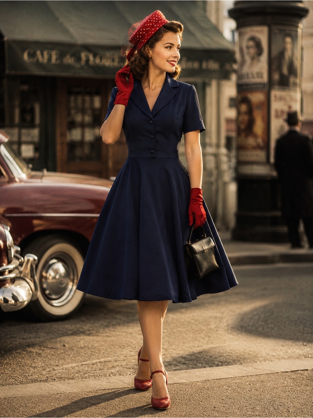 Zapaka Vintage Inspired Navy 1940s Style Dress
Size Large